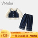 凡獵女童套裝秋裝2025新款兒童洋氣衣服寶寶襯衫牛仔褲三件套春秋 藍(lán)色 80