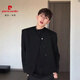 皮爾卡丹（pierre cardin）男模穿搭墊肩小香風(fēng)外套黑色短款感痞帥中式西裝春秋正肩夾克 黑色 L