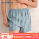 舒雅（Schiesser）男士純棉條紋印花透氣阿羅褲家居短褲E9/24516X 灰綠 2XL