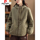 皮爾卡丹冬季復古全棉棉衣抽繩擺連帽夾棉棉服棉襖外套女 綠色 M 【95-125斤】