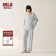 無(wú)印良品（MUJI）女式柔軟針織前開(kāi)睡衣套裝女士家居服女款女裝25年秋季 FD32CC5A 煙熏藍色 L -XL 上裝170/92A 下裝170/74A