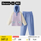 蕉內絨絨505H兒童睡衣男女童珊瑚絨連帽長(cháng)袖長(cháng)褲秋冬季加厚家居服套裝 紫藍拼色 130