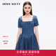 MISS SIXTY牛仔連衣裙女復(fù)古方領(lǐng)魚骨裙短裙修身顯瘦 深藍(lán) M