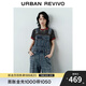 UR2025秋季新款女裝潮流做舊水洗貓須牛仔背帶褲UYV850122 藍(lán)色 25