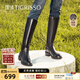 蹀愫（TIGRISSO）假期游冬新款【保暖加絨】顯直長(cháng)筒靴利落騎士靴增高不過(guò)膝女靴子 黑色(S口 標準筒圍)(豬皮內里) 37 235mm