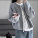 沐霓慵懶風(fēng)軟糯針織開(kāi)衫外套女秋冬2025新款小個(gè)子寬松純色毛衣 短款針織毛衣開(kāi)衫灰色 均碼