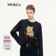 MO&Co.T恤2025秋新品棉質(zhì)復古美式豹頭印花寬松長(cháng)袖圓領(lǐng)MBE3TEET18 炭黑色 S /160