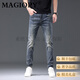 MAGIOPY奢侈高端品牌2026新款牛仔褲男士水洗潮牌時(shí)尚條紋休閑修身小腳褲 天藍色 33