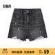 森馬（Semir）牛仔褲女寬松美式熱褲酷颯風(fēng)夏街頭毛邊短褲復古辣妹103324122010