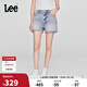 Lee25新品舒適版毛邊設計天絲淺藍色水洗女牛仔短褲潮流A08078