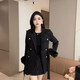 語(yǔ)森憶女裝套裝冬裝加肥高端香風(fēng)氣質(zhì)西裝外套加棉兩件套新款毛毛中長(cháng)款 黑色星空毛呢兩件套 50 大碼150-170斤左右