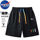NASA MARVEL短褲男夏季五分褲休閑中褲運動(dòng)彈力寬松潮流情侶款 黑色 L