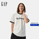 Gap【成毅代言】男女裝2025新款撞色印花logo短袖T恤上衣729119 黑色 M (170/92A) 亞洲尺碼