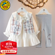 G.DUCKKIDS小黃鴨童裝兒童套裝女童秋裝套裝1-3歲女寶寶衣服嬰兒秋天裙子褲 XEEQ036 灰色 110 尺碼4~5歲【100-110cm】cm
