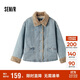 森馬（Semir）牛仔棉服女拼接毛領(lǐng)美式復古2024冬寬松毛邊夾克街頭109724108017