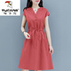 啄木鳥(niǎo)棉麻連衣裙亞麻裙子高檔夏裝2025年新款女小個(gè)子減齡遮肚收腰貴夫 磚紅色 M 建議【90-105斤】