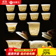 金鑲玉 羊脂玉瓷功夫茶具套裝 家用陶瓷白瓷茶壺茶杯泡茶套組禮盒裝 西施壺水墨江山羊脂玉瓷套裝