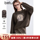 百圖betu女裝冬季新款衛衣圓領(lǐng)印花磨毛保暖寬松衛衣女2410T53 褐色 S （褐色預售10/28發(fā)貨）