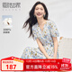 熙世界（sllsky）郁金香碎花連衣裙女2025年新款氣質(zhì)顯瘦泡泡袖收腰裙子夏季 白底粉花 XL