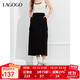 LAGOGO松緊高腰休閑通勤開(kāi)衩裙女拉谷谷2024年新款NCBB238G14 黑色(W1) S