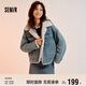 森馬（Semir）牛仔外套女拼接仿兔毛翻領(lǐng)寬松港風(fēng)冬季落肩夾棉夾克103724108001