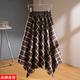 半身裙不規則格子女冬季厚款高腰設計感咖色中長(cháng)裙休閑百搭復古 咖格 均碼 80-150斤