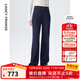 朗姿【尖貨補單】棉質(zhì)復古高腰闊腿褲休閑氣質(zhì)冬季新款牛仔褲女 暮色藏藍色 XL