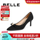 百麗（Belle）牛皮蝴蝶結細高跟單鞋女商場(chǎng)同尖頭單鞋3Y6G2CQ4 黑色 38 (240mm)