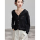 蘇醒的樂(lè )園秋季時(shí)尚甜美單排扣連帽針織開(kāi)衫洋氣毛衣上衣女 黑色 均碼