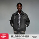 CHINISM  CH赤塵復(fù)古翻領(lǐng)PU皮巖紋夾克男裝潮流美式高街情侶棒球服外套 黑色 XL （推薦 140-160斤）