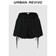 UR秋季新款女裝芭蕾風(fēng)褶皺花邊系帶寬松短褲UYL650084 黑色 S