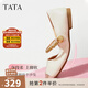 他她（TATA）圓頭瑪麗珍鞋女平底單鞋女復古小皮鞋女秋新YDS06CQ4 米白/金 34