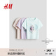 H&M【迪士尼系列】童裝女童T恤3件裝秋季冰雪奇緣圓領(lǐng)短袖0937175 淺綠松石色/冰雪奇緣 130 64 (6-8Y)