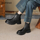 達芙妮黑色馬丁靴女秋冬季加絨短靴子2025新爆款百搭厚底內增高皮鞋