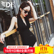 DK 泳衣女連體性感掛脖露背小胸聚攏遮肚顯瘦溫泉黑色比基尼游泳衣 黑色 L