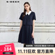 S.DEER圣迪奧女夏季時(shí)尚赫本風(fēng)復古翻領(lǐng)撞色短袖連衣裙S24261222 炭黑藍/94 M 165