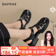 達芙妮（DAPHNE）羅馬涼鞋女夏季英倫風(fēng)復古百搭外穿包頭透氣軟底2025新款 黑色 37 標準碼