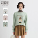 Teenie Weenie小熊女裝衛衣秋冬季大熊撞色刺繡拼接圓領(lǐng)內搭上衣 綠色 S