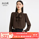 水云間咖色系帶領(lǐng)結(jié)襯衫女雪紡上衣時尚通勤長袖襯衣2025春新款 咖啡 S