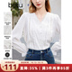 百圖betu女裝春季新款法式V領花邊拼接氣質(zhì)長袖襯衫女2402T42 米白 M