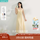 茵曼（INMAN）章若楠同款歐若風(fēng)法式吊帶連衣裙2025夏季新品女裝淡鵝黃色裙子 淺黃色 (方領(lǐng)) M