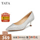 他她（TATA）亮片氣質(zhì)高跟鞋女鞋法式宴會(huì )低跟單鞋秋新款7RXC9CQ4 銀色 38