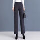 恒源祥毛呢直筒褲子女秋冬休閑九分褲2025新款高腰垂感加絨加厚闊腿褲女 黑灰色【不加絨】 L 建議95-110斤