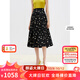 朗姿2025年秋季新款復(fù)古波點(diǎn)印花半身裙女法式垂感高腰A字垂感裙 黑色2 L