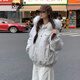 艾珠兒（Aizhuer）羽絨棉服女2025冬季新款學(xué)生加厚小個(gè)子保暖棉衣派克服棉襖外套 白灰色 M