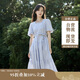 茵曼（INMAN）夏季法式收腰提花肌理女裝方領連衣裙文藝風泡泡袖裙子 藍色 S