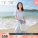 三彩若潮大碼女裝2025夏新款條紋花邊開(kāi)衫半裙兩件套裝小清新胖MM 天空藍條紋 S 155/84B