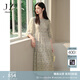 玖姿·安娜蔻浪漫莫奈風(fēng)100%真絲桑蠶絲田園風(fēng)連衣裙女2024夏款 花紋綠 L