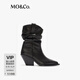 MO&Co.【秦嵐同款】短靴復古堆堆靴捏褶牛皮革中跟黑色MBD3SHS003 黑色 38 (240mm)