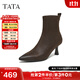 他她（TATA）女鞋靴子2025冬細跟百搭時(shí)裝靴休閑短靴新款通勤XVX01DD5 深啡 38